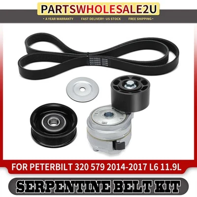 Kit de componentes de transmisión por correa serpentina de 3 piezas para Peterbilt 320 579 2014-2017 11,9 L Foto 1 de 4