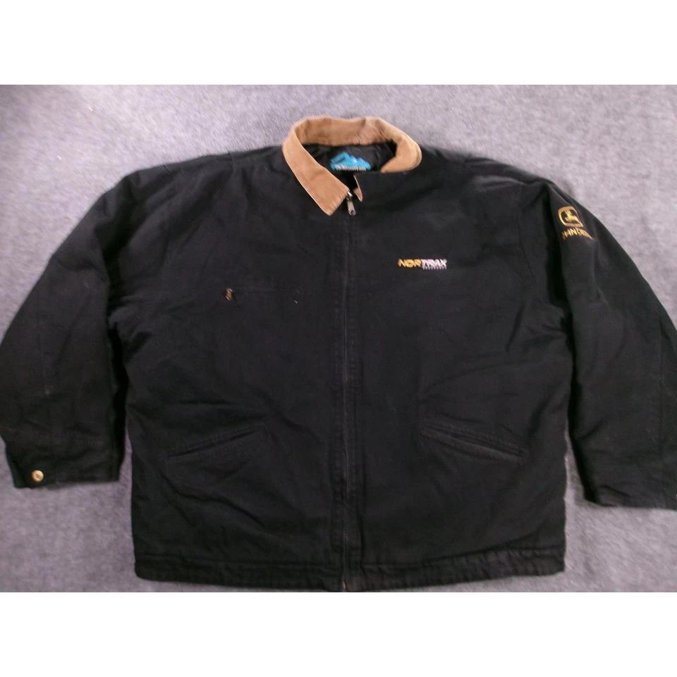 John Deere Jacket Mens 2XL Black Brown Quilted Nor Trax Workwear Chore Canvas - Image 1 of 4