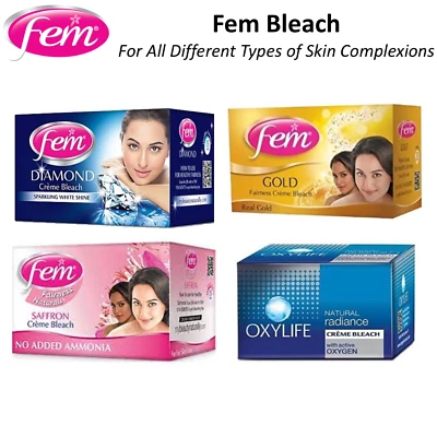 Dabur Fem Cream Creme Bleach Face Skin Whitening Diamond Gold Saffron Oxylife - Image 1 of 4