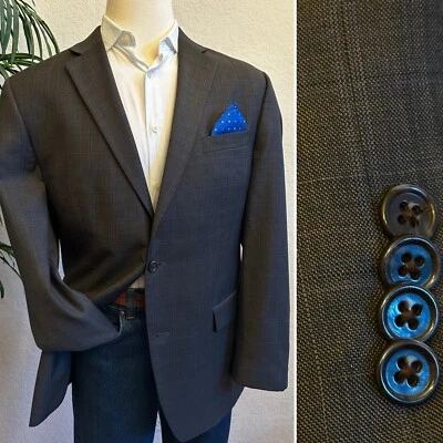 MICHAEL KORS BLAZER SIZE 44L BROWN PLAID SPORT COAT LONG FIT POLY BLEND JACKET - Image 1 of 4