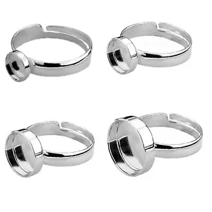 925 STERLING SILVER ROUND / OVAL ADJUSTABLE RING BLANK SETTING Various Sizes - Picture 1 of 7