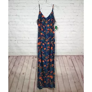 dip Hawaiian Floral Strappy V Neck Maxi Dress Womans Medium Side Slits Blue New - Picture 1 of 8