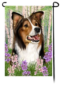 Spring Flowers Garden Flag - Sable and White Border Collie - Picture 1 of 1