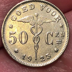 Nickelmünze Belgien 50 Centimes 1923 - Stempelglanz (prägefrisch) Erhaltung - Bild 1 von 4