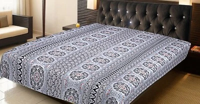 Art Kantha Queen Quilt Handmade Indian Reversible Blanket Cotton Bohemian Throw - Image 1 of 4