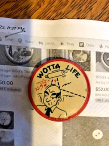 "PIN BOTÓN LIFE LOTTA DE COLECCIÓN AÑOS 50 HECHO EN JAPÓN 1 3/8" - Imagen 1 de 3