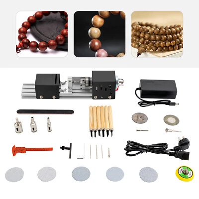 Mini Wood Lathe Motorized Lathe Machine Tool DIY Woodworking Black 8000RPM - Image 1 of 4