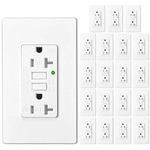 GFCI Toma 20 Amp Receptáculo Dúplex Resistente a Manipulaciones Placa Indicadora LED Paquete de 20 - Imagen 1 de 12