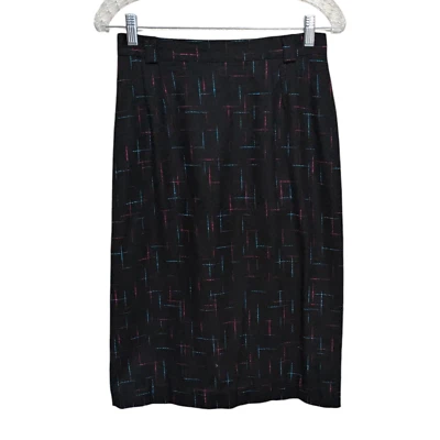 Falda Lápiz Negra Abstracta Vintage Años 80 Talla 27 Cintura Alta Rosa Caliente Aqua Retro Foto 1 de 4