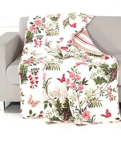 Throw Blanket Pink Floral Butterfly Woman Quilted Butterflies Cotton Sofa Cover - Picture 1 of 5