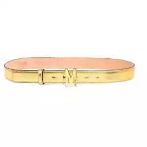 MOSCHINO Leather Logo Belt Gold 85 NEW - Picture 1 of 3