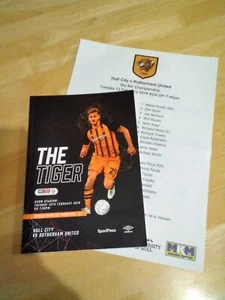 2018/19 HULL CITY V ROTHERHAM UNITED - PLUS TEAM SHEET - Picture 1 of 1
