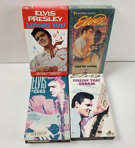 4 Elvis Presley VHS Follow That Dream, Love Me Tender, Loving You, Elvis 56' LOT
