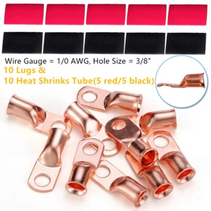 (10) 1/0 AWG Gauge Copper Lugs w/ RED & BLACK Heat Shrink Ring Terminals - Bild 1 von 12