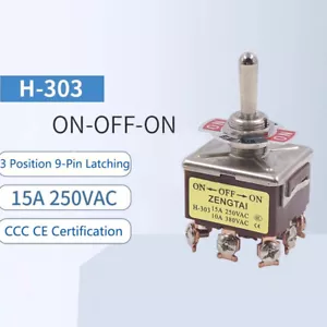 Interruptor de palanca de alta calidad φ12 mm H-303 ON-OFF-ON 3 posiciones 9 pines 15A 250 VCA - Imagen 1 de 8