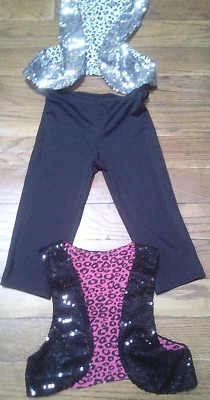 Balera NEGRO Leotardo PANTALONES Capri Medias + 2 Chalecos Reversibles Negro y Plata Talla 7 Foto 1 de 3