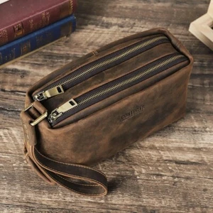 Retro Herren Clutch Tasche Echt Leder Geldbörse Reise Handtasche Handy Kartenetui - Bild 1 von 12