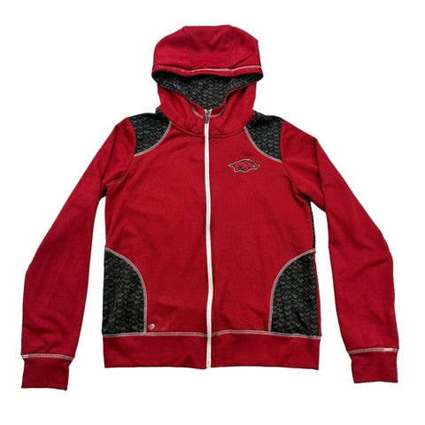 Arkansas Razorbacks Hoodie Womens Large L Red Gray Full Zip Long Sleeve Cover