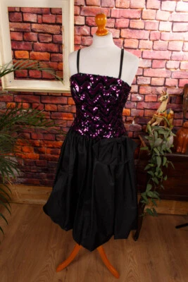 Vintage Party Dress Black Purple Sequins Cocktail Dress Corset VERA MONT 34 - Image 1 of 4