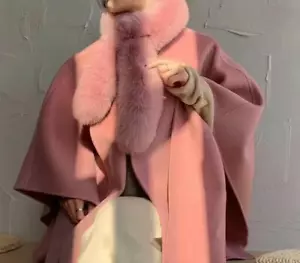 Cappotti mantello donna inverno vera lana doppio cashmere pelliccia di volpe collare cappotto outwear - Foto 1 di 10