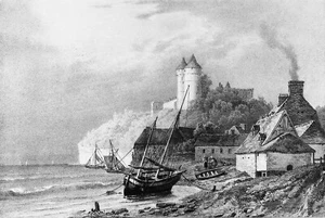 TANCARVILLE- ARRIVÉE de la BARRE - Rare gravure du 19e (Cachet sec de C. Motte) - Picture 1 of 3