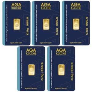 Lot of 5 - AgaBullion 1/2 g .9999 Fine Gold Bar 0.5 Half Gram - In Assay Card - Picture 1 of 4