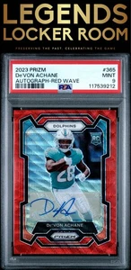 Autógrafo Panini Prizm #365 De'Von Achane 2023 - Red Wave PSA 9 - Imagen 1 de 2