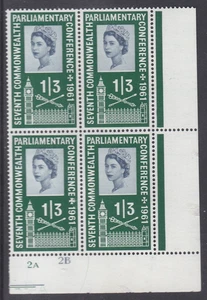 1961 Sg630 1/3 Parliamentary Conference Cyl 2A2B No Dot Block Perf B (P/I) U/M - Bild 1 von 1