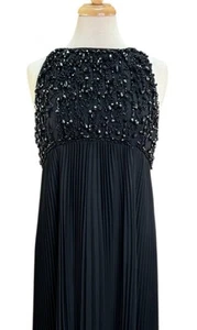 VNTG Mam'Selle Betty Carol 60s Black Beaded Accordion Pleated Gown Dress Sz 13 - Picture 1 of 14