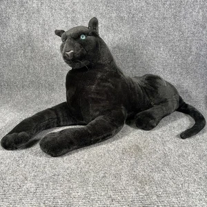 Vtg Black Panther Laying Plush Stuffed Animal Blue Eyes Whiskers 37" XL/Jumbo - Picture 1 of 9