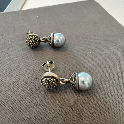 Pendientes colgantes de marcasita Judith Jack de plata de ley de 10 mm de 1,75" 16 gr Foto 1 de 4
