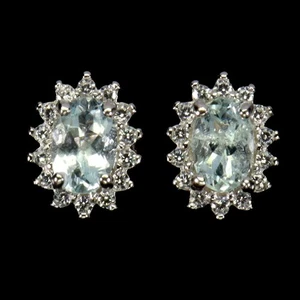 925 Sterling Silver Earrings Oval Aquamarine 6x4mm Natural Gemstone Jewelry - Picture 1 of 13