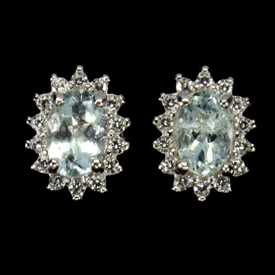925 Sterling Silver Earrings Oval Aquamarine 6x4mm Natural Gemstone Jewelry - Image 1 of 4