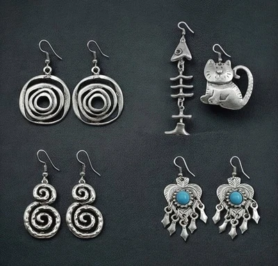 Set orecchini pendenti vintage boho donna argento placcato goccia gioielli mo... - Immagine 1 di 4