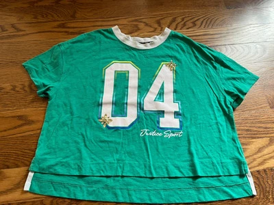 Camiseta deportiva Justice Girl talla 12 con timbre corto en verde con pedrería! Foto 1 de 4