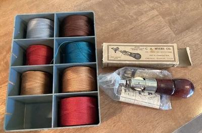 6 Spools Robinson 2oz. Nylon Thread Size 18 & C.A. Myers’s Sewing Awl - Image 1 of 4