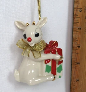 Lenox 2002 Rudolph Rentier mit roter Nase und Geschenk Weihnachtsschmuck 24kt Gold - Bild 1 von 19