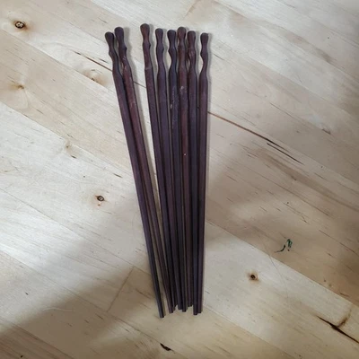 VTG 8 Pieces Dark Hand Carved Wood Hair Sticks Japanese Chopsticks Hair Pins - Image 1 of 2