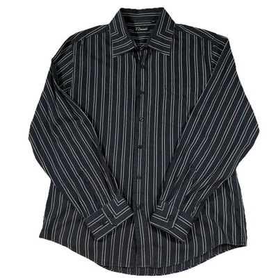 Camisa masculina 7 diamantes XXL preta branca listra vertical manga longa botão em excelente estado usado - Imagem 1 de 4