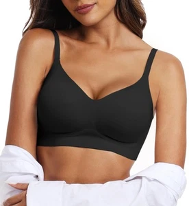Womens Push Up Everyday Bras Comfortable Wireless Bralettes V Neck Seamless B... - Picture 1 of 8