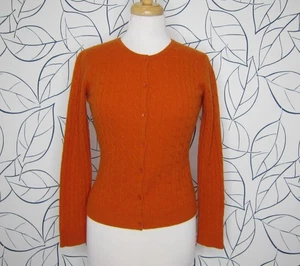 Garnet Hill 100% Cashmere Orange Cable Knit Button Front Cardigan Size XS - Picture 1 of 8