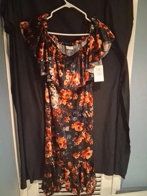 Nuevo con etiquetas Vestido Lularoe Cici Volantes Midi Negro Terciopelo Naranja Rosas Floral Talla XL Foto 1 de 4