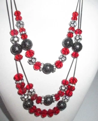 Collar Nine West llamativo hebras en capas pedrería cristales rojos cuentas pesadas Foto 1 de 4