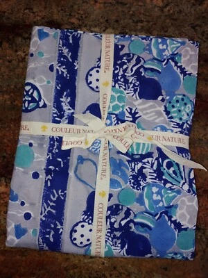 Couleur Nature Ornaments Blue Gray Cotton French Tablecloth 71x71" - Image 1 of 4