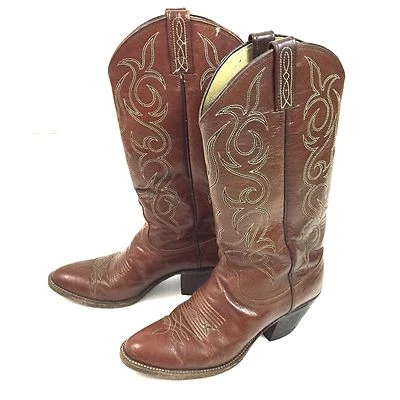 Dan Post Boots 7C Cowboy Western Vintage Brown Leather - Image 1 of 4