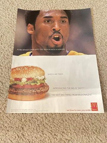 Vintage 2001 KOBE BRYANT MCDONALD'S Poster Print Ad BIG & TASTY SANDWICH Cover
