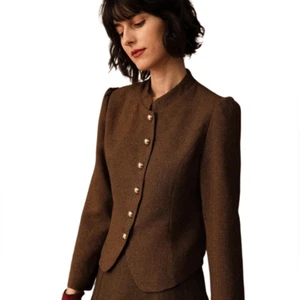 Rihoas Solid Retro Blazer Size Large Brown Tweed Vintage Career Old Money NWT - Picture 1 of 11