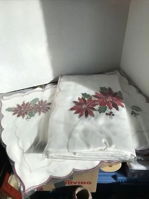 JCP Home Rectangle 60x102" Embroidery Christmas Tablecloth 6 Napkins Holiday - Image 1 of 4