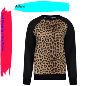 Alfani Women's, Faux Leopard Fur Pajama/Lounge Top, Black/Leopard, M - Picture 1 of 4