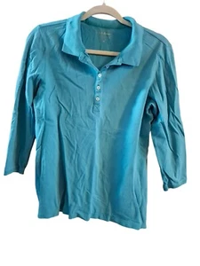 Camisa Top Ll Bean M Mujer Azul Manga 3/4 Algodón Lycra Sostenible Causal Elegante - Imagen 1 de 4